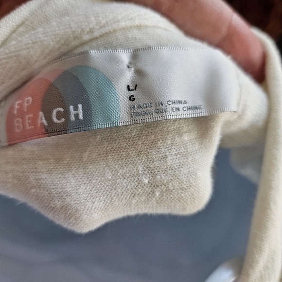 Free People Beach Women's Large White Long Sleeve Midi Dress V-neck Collared - Picture 11 of 12